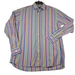 Paul & Shark Yachting Dress Shirt Long Sleeve Cotton Men's Sz L Stripe Colorful
